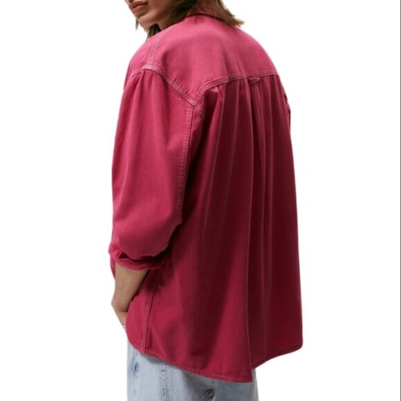 ZARA COLOURED DENIM SHIRT RED | 6987/356 - Picture 3 of 4